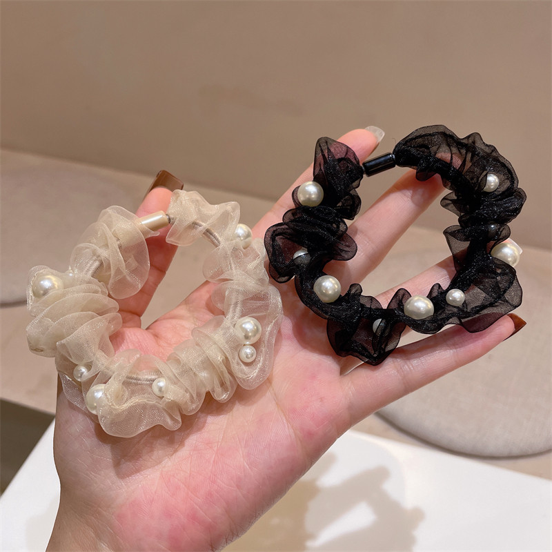 发绳网纱韩版仙气钉珍珠头绳纯色