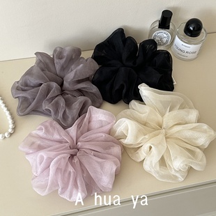 春夏新款 气质超仙蓬松低马尾头绳 微闪光泽感欧根纱大肠圈发圈韩版