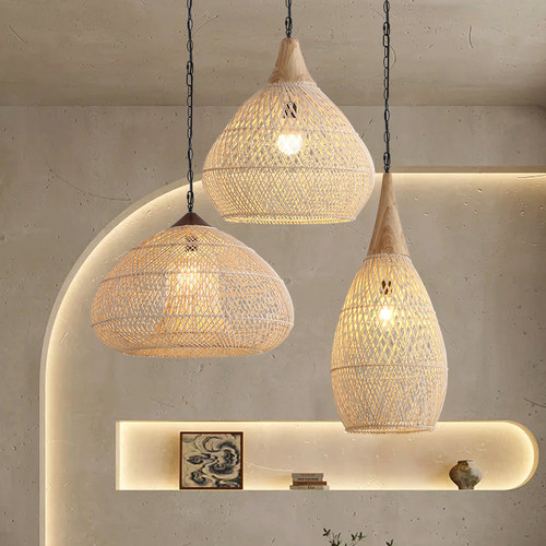 侘寂风藤艺餐厅茶室客厅组合吊灯