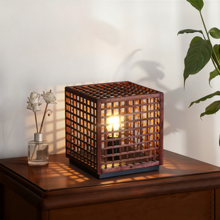 竹艺台灯怀旧复古中古高颜值方形竹编茶室餐厅书房卧室艺术床头灯