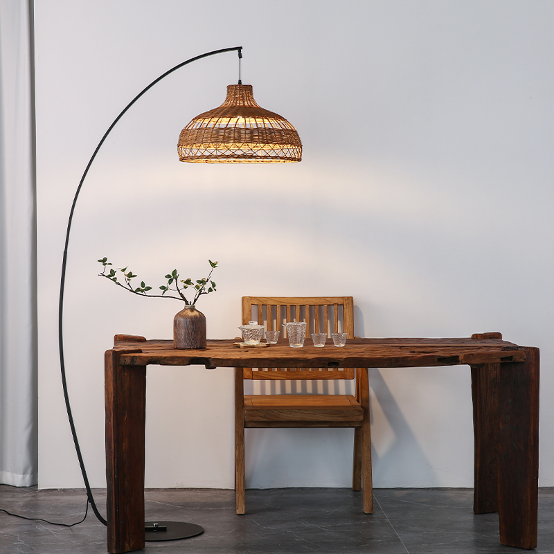 落地灯钓鱼灯茶室中古风藤编民宿