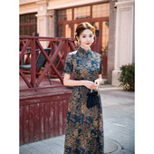 改良旗袍夏季 长款 收腰显瘦时尚 AULX2026新款 连衣裙日常国风妈妈装