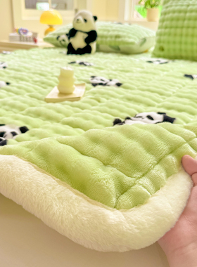 加厚兔兔绒牛奶绒床盖秋冬季加绒夹棉榻榻米床单人宝宝绒床毯床垫