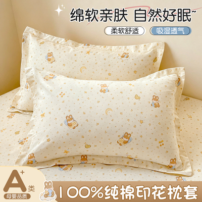 卡通纯棉枕套一对装48cmX74cm全棉儿童枕头套家用枕芯内胆套单只