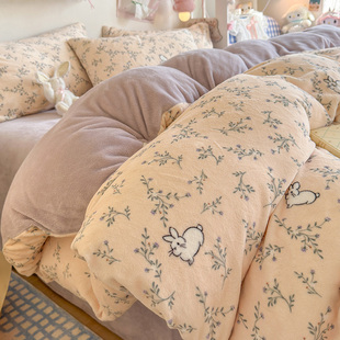 冬季 加厚牛奶珊瑚绒被套单件法兰双面加绒150X200x230单双人被罩3