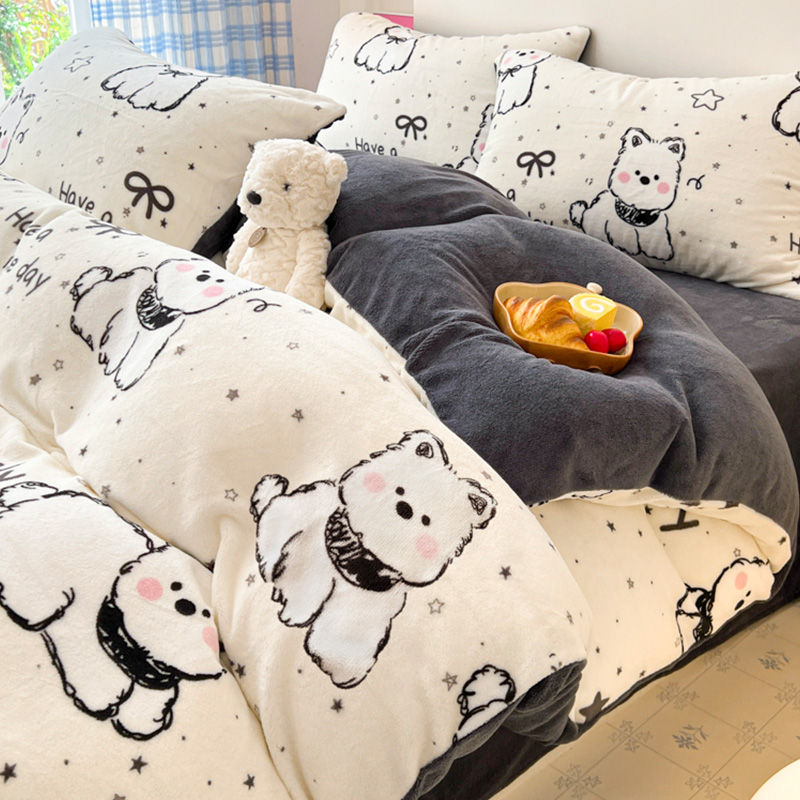 秋冬季牛奶绒被套单件加绒150x200x230珊瑚绒被单法兰绒单人被罩4