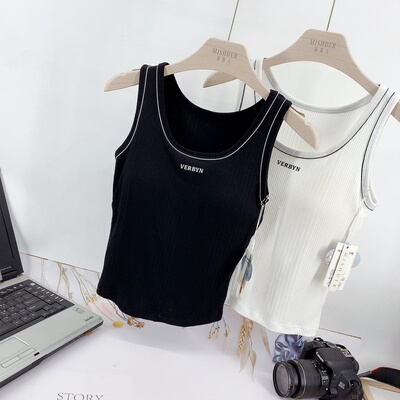 螺纹打底吊带背心带胸垫女