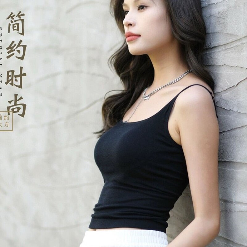 背后U型字母美背吊带背心女