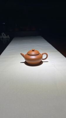 陈晓斌扁水平壶鸡蛋黄调砂朱泥纯手工手拉潮州手拉壶容量95毫升