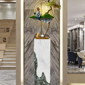 新中式禅意落地流水喷泉招财摆件灯圈办公室玄关客厅开业生财装饰