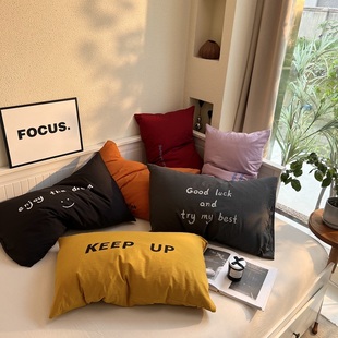 高颜值简约纯色字母枕套一对装单人宿舍枕头套48*74cm信封式枕罩