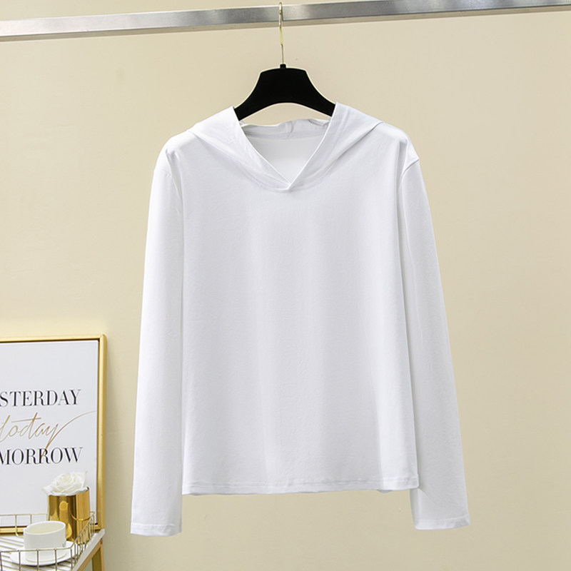 2026新款连帽长袖t恤女春秋纯棉带帽卫衣薄款宽松大码夏全棉帽衫