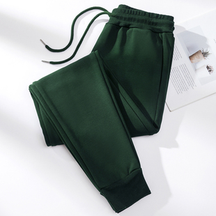 加绒哈伦大码 女小脚运动休闲秋冬季 女士绿色春秋束脚 卫裤 2025新款