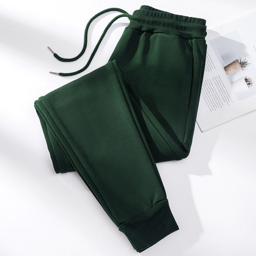 2025新款卫裤女小脚运动休闲秋冬季加绒哈伦大码女士绿色春秋束脚