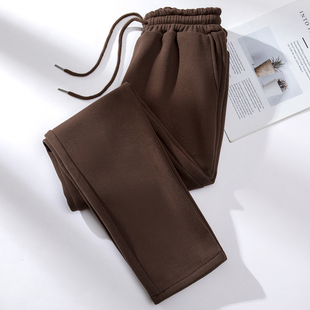 春秋直筒卫裤女士运动休闲加绒秋冬季2025新款垂感窄版阔腿咖啡色