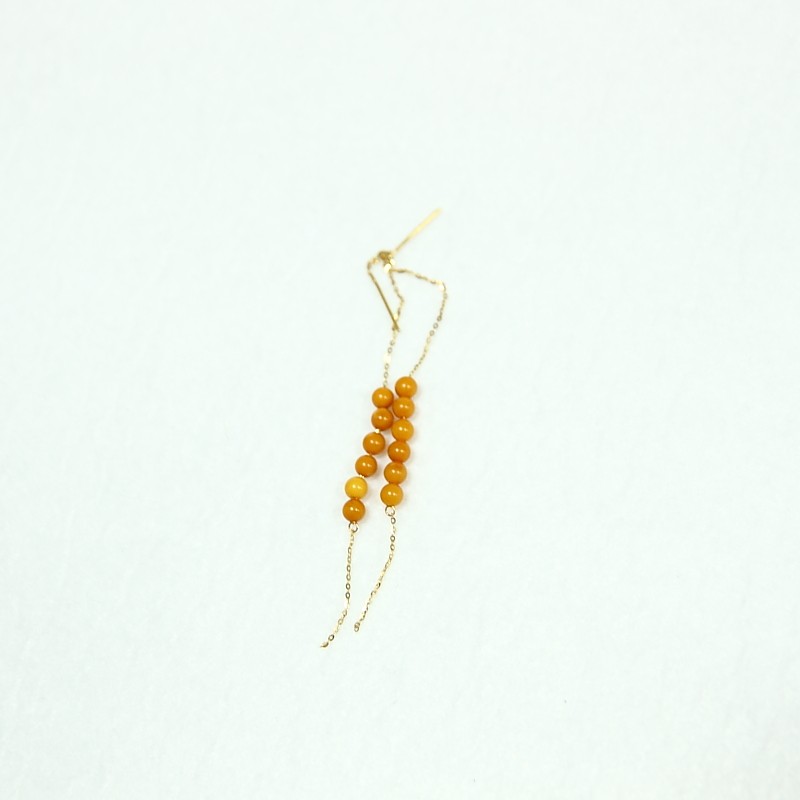 金银趣 18k金天然蜜蜡耳线彩耳饰