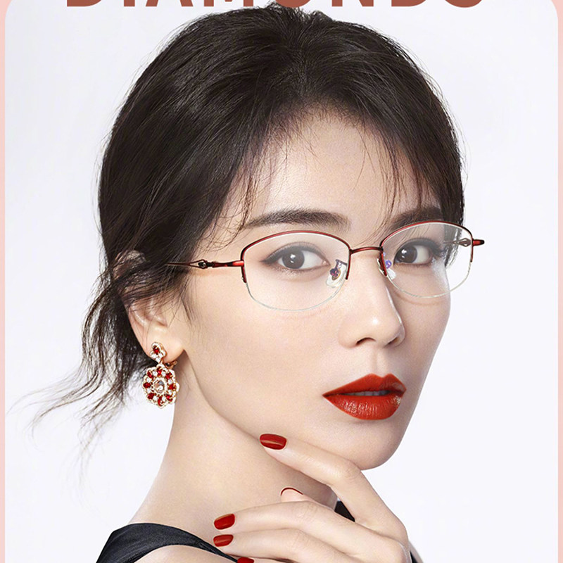 超轻纯钛半框眼镜近视女款度数可配防蓝光眼睛架红色女士素颜神器
