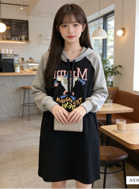 侧开口裙子大码连衣裙哺乳期外出辣妈衣服秋冬季外穿冬天冬装卫衣