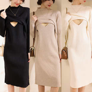 内搭秋冬装 冬季 加厚潮妈打底衫 毛衣裙连衣裙哺乳期裙子外出辣妈款
