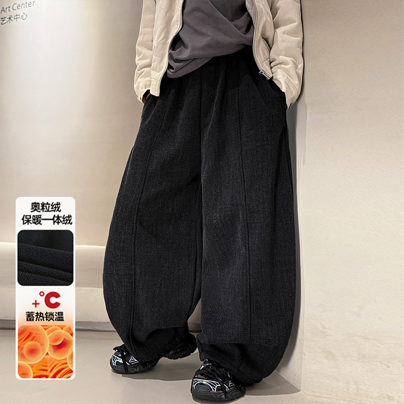 男童一体绒裤子2025新款冬牛仔裤