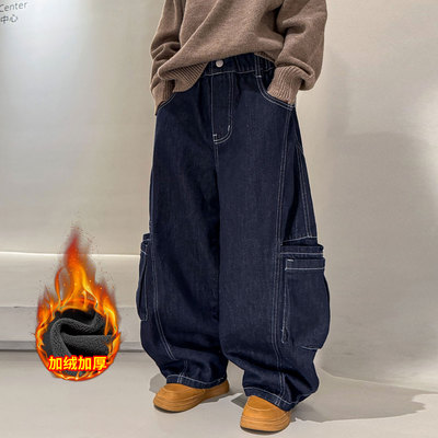 男童加绒裤子冬季2025新款工装裤