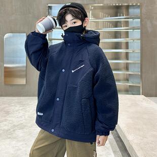 男童羊羔绒外套秋冬款2025新款儿童冬季夹棉加厚毛毛衣中大童冬装