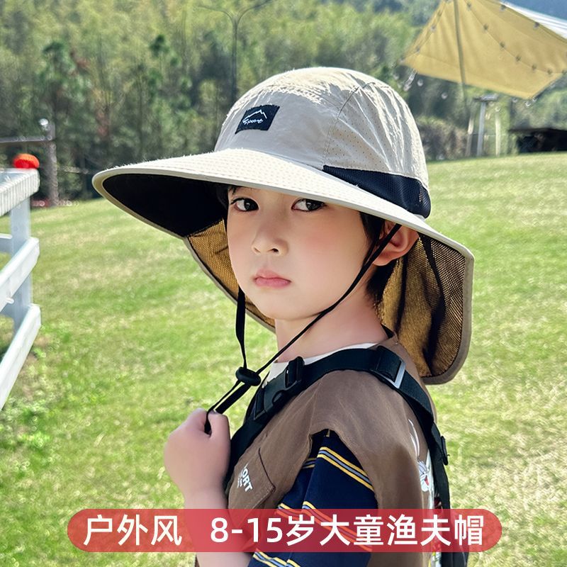 夏季儿童大檐披肩防晒渔夫帽