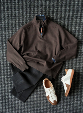 CssuGent 羊毛混纺 高定复古老钱 时尚半开保暖厚款针织毛衣男潮