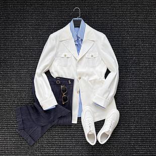 意式复古收腰绅士英伦游猎装夹克男士时尚日常通勤修身亚麻外套潮