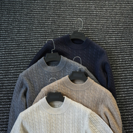 CssuGent 秋冬季100%绵羊毛提花中领针织毛衣男休闲纯色百搭老钱