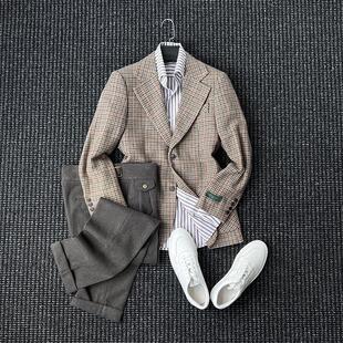 西装 意大利进口千鸟格毛呢单排扣复古西服男士 绅士休闲粗花绅装