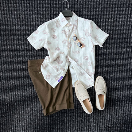 CssuGent夏季高端醋酸天丝短袖衬衫男士绅士优雅高端抗皱微透衬衣