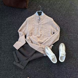 立领麻花针织毛衣男休闲痞帅保暖线衫 CssuGent绵羊毛混纺 秋冬季