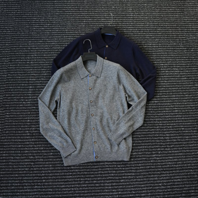 优雅拼色绵羊毛开衫毛衣男