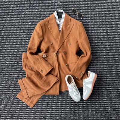 亚麻老钱风戗驳领西服男