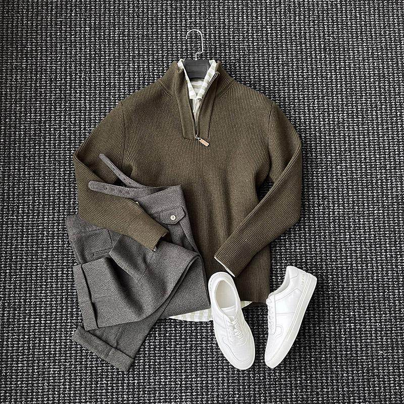 CssuGent冬季680g重磅羊毛混纺半开针织毛衣男士保暖线衣套头厚款,男装,针织衫/毛衣,淘宝优惠券,粉丝福利购,淘宝优惠卷