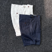 夏季 子潮 复古通勤商务裤 高定那不勒斯100%亚麻高腰休闲短裤 男时尚