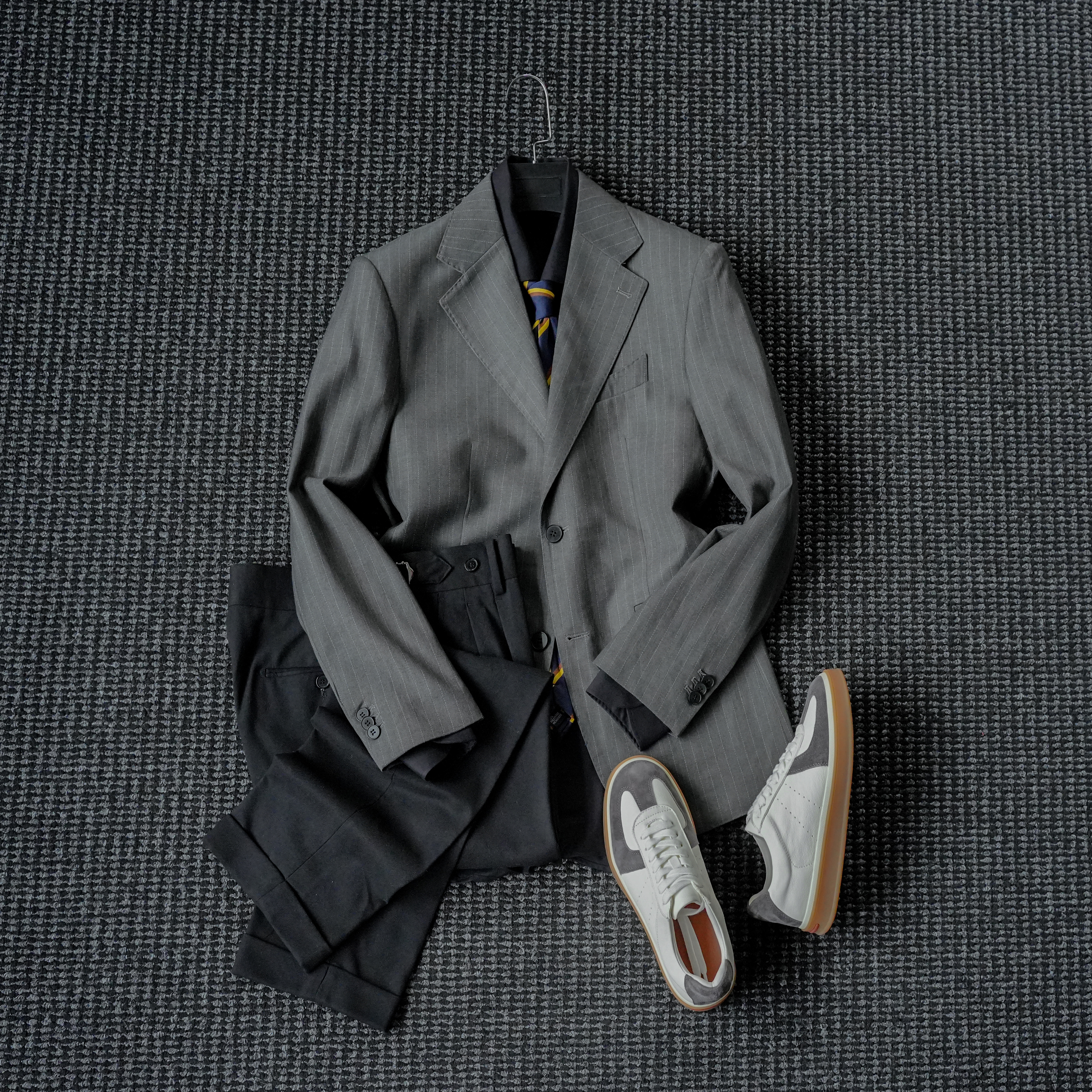 那不勒斯高定平驳领条纹西服男