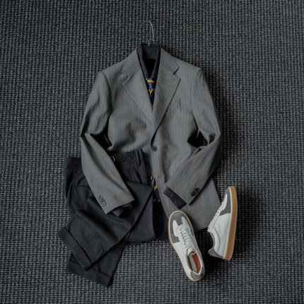 CssuGent 羊毛混纺 那不勒斯高定平驳领条纹西服男绅装婚宴主持潮