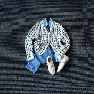 CssuGent秋冬庄园提花钩织毛衣外套男休闲微阔老钱风立领花外套潮