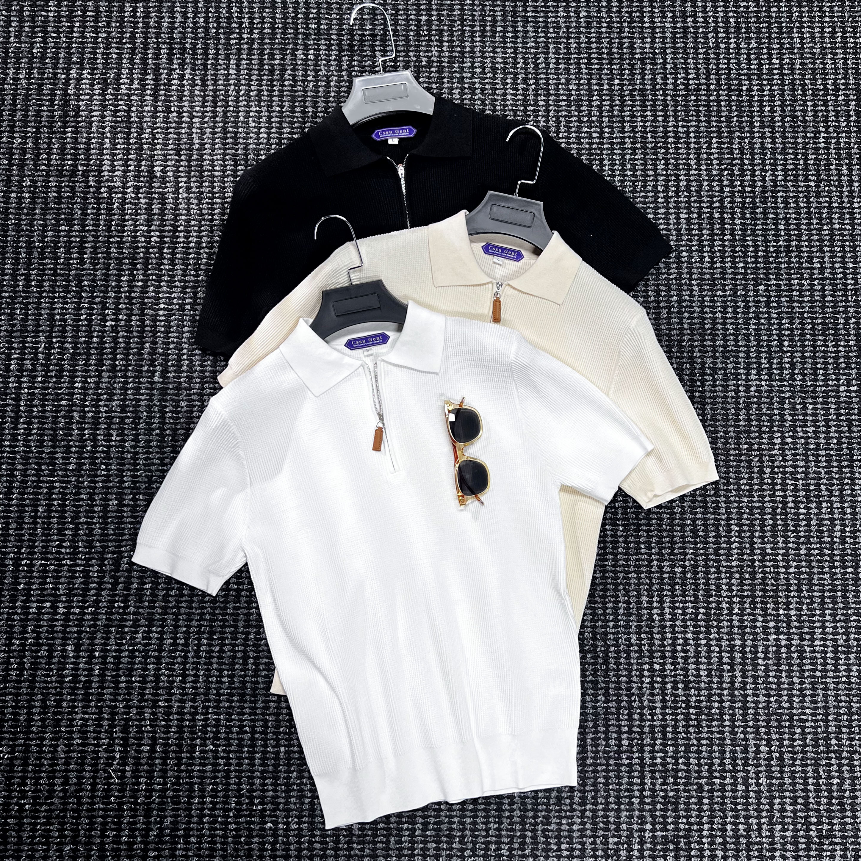 高奢天丝棉针织polo衫男