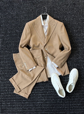 CssuGent绅士优雅戗驳领单排扣西服男时尚通勤老钱风商务西装套装