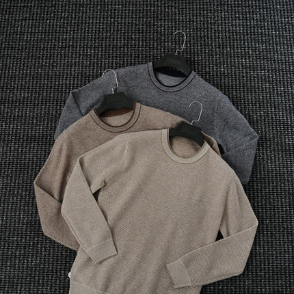 CssuGent那不勒斯老钱复古100%绵羊毛针织毛衣男休闲肌理感圆领衫