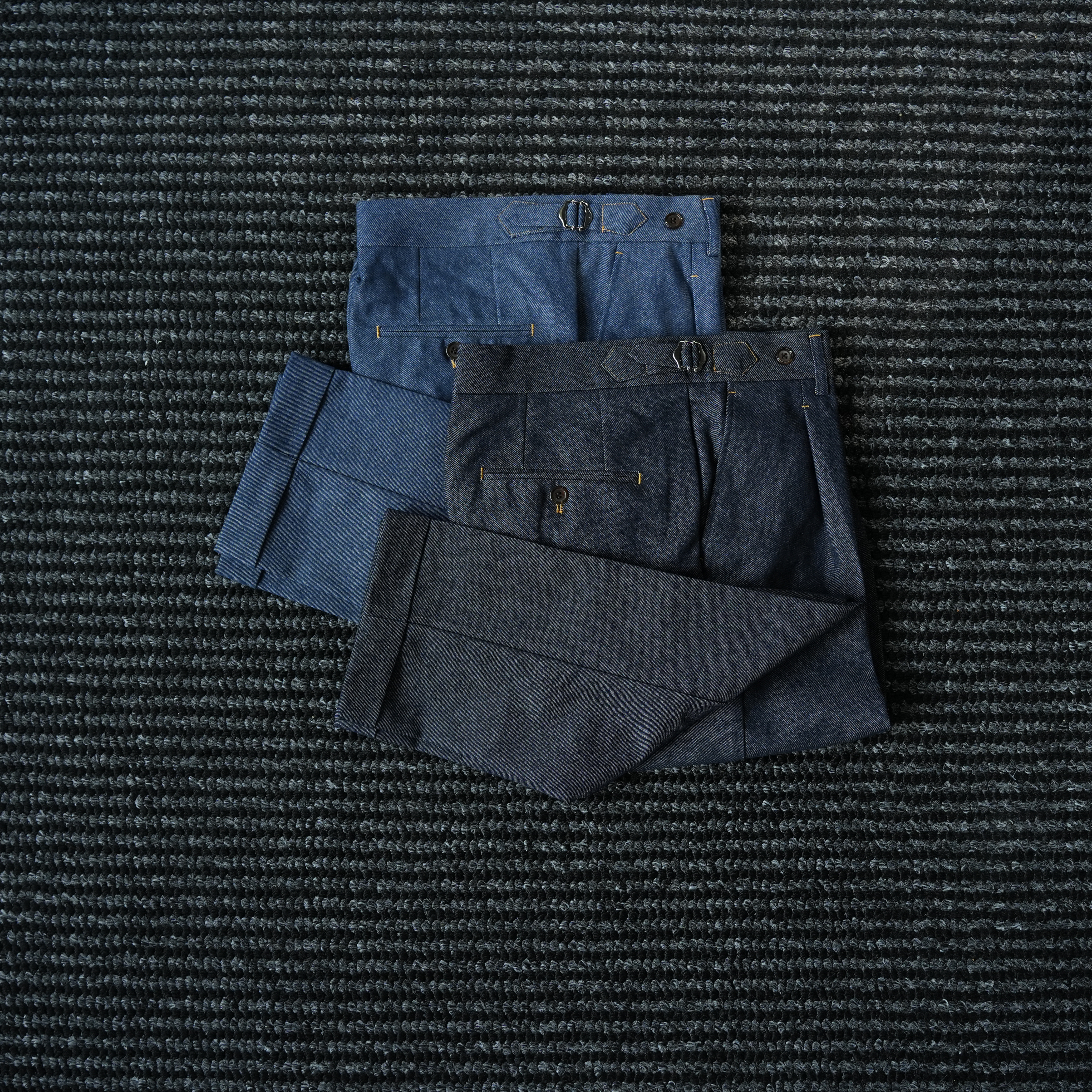 高定斜纹牛仔巴黎扣西裤男