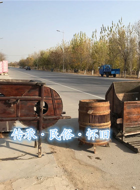 民俗怀旧老物件农耕文化木犁老农具打稻机风车木水车稻谷脱粒砻子