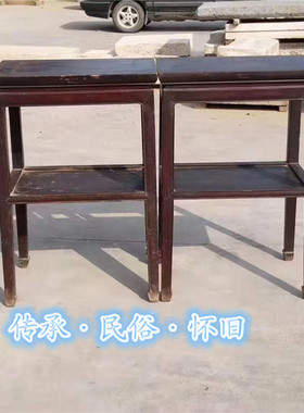 民俗怀旧老物件原木榫卯装饰木质茶几清代老家具老茶几老榆木花架