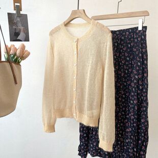 女轻薄高品薄外搭 针织开衫 26早春新品 马海毛羊毛混纺圆领长袖