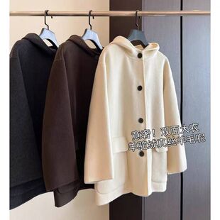 重磅实穿 女装羊驼绒真丝羊毛连帽毛呢外套短款呢子大衣Y0702T