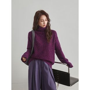 女秋冬 460g加厚AB花纱100绵羊毛高领针织打底衫 VTG彩纱毛衣