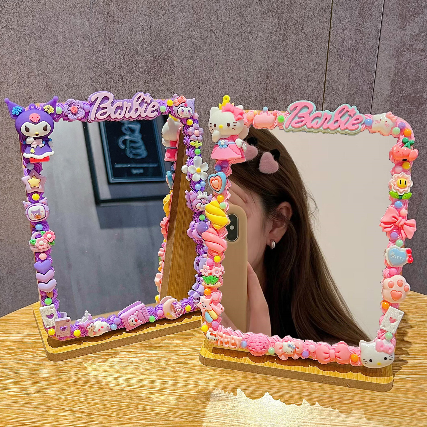 手工创意diy桌面木质镜子奶油胶材料包母亲节幼儿园亲子活动